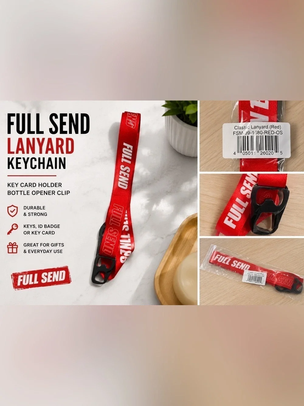 Full Send Red Logo Lanyard Keychain Key Card Holder NWT